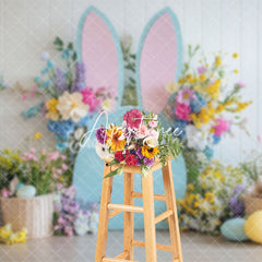 Aperturee - Aperturee White Wall Color Floral Bunny Eggs Easter Backdrop