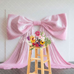 Aperturee - Aperturee White Wall Fine Art Pink Satin Bow Wedding Backdrop