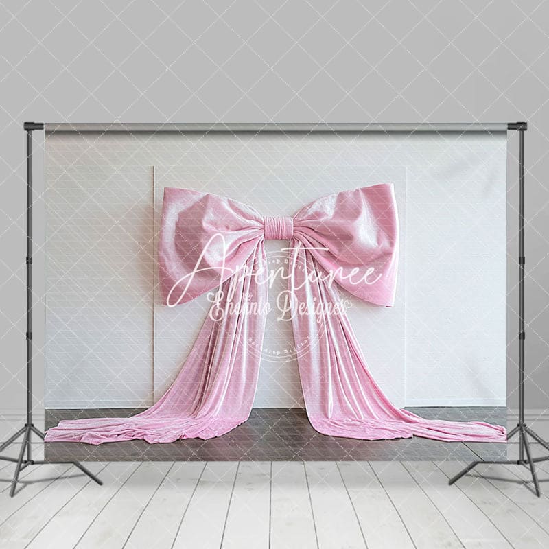 Aperturee - Aperturee White Wall Fine Art Pink Satin Bow Wedding Backdrop