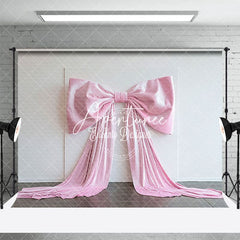 Aperturee - Aperturee White Wall Fine Art Pink Satin Bow Wedding Backdrop