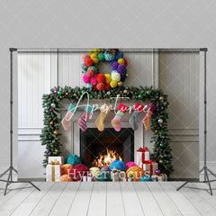 Aperturee - Aperturee White Wall Fireplace Colorful Socks Gifts Backdrop