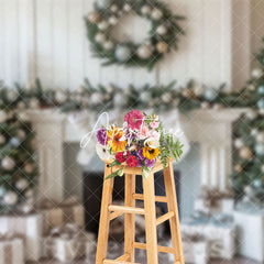 Aperturee - Aperturee White Wall Fireplace Socks Tree Christmas Backdrop