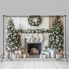 Aperturee - Aperturee White Wall Fireplace Socks Tree Christmas Backdrop