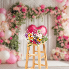 Aperturee - Aperturee White Wall Floral Balloons Valentines Vibe Backdrop