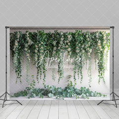 Aperturee - Aperturee White Wall Floral Greenery Spring Photo Backdrop