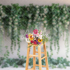 Aperturee - Aperturee White Wall Floral Greenery Spring Photo Backdrop