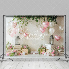 Aperturee - Aperturee White Wall Floral Plant Balloons Romantic Backdrop