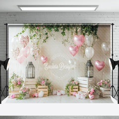 Aperturee - Aperturee White Wall Floral Plant Balloons Romantic Backdrop