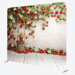 Aperturee - Aperturee White Wall Floral Strawberry Pillow Cover Backdrop