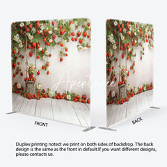 Aperturee - Aperturee White Wall Floral Strawberry Pillow Cover Backdrop