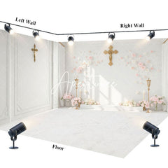 Aperturee - Aperturee White Wall Gold Cross Floral Wedding Room Set Backdrop