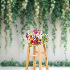 Aperturee - Aperturee White Wall Greenery Ivy Floral Spring Photo Backdrop