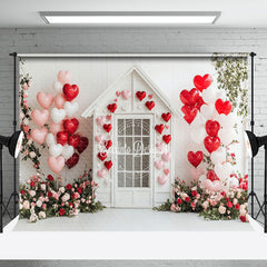 Aperturee - Aperturee White Wall House Balloons Romantic Floral Backdrop