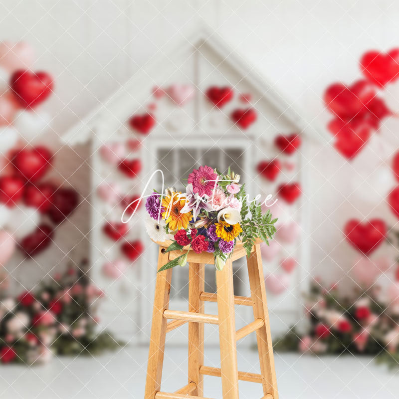 Aperturee - Aperturee White Wall House Balloons Romantic Floral Backdrop