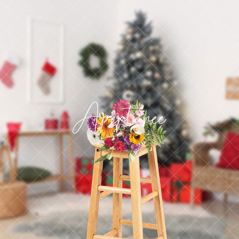 Aperturee - Aperturee White Wall Socks Chair Tree Mat Christmas Backdrop