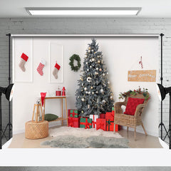 Aperturee - Aperturee White Wall Socks Chair Tree Mat Christmas Backdrop