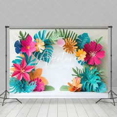 Aperturee - Aperturee White Wall Tropical Flowers Summer Photography Backdrop