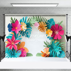 Aperturee - Aperturee White Wall Tropical Flowers Summer Photography Backdrop