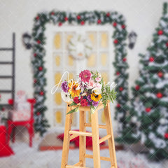 Aperturee - Aperturee White Wall Wreath Door Ladder Tree Xmas Backdrop