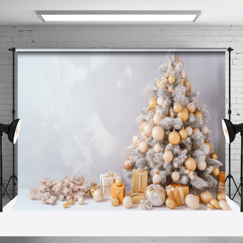 Aperturee - Aperturee White Wall Xmas Trees Bells Gifts Christmas Backdrop