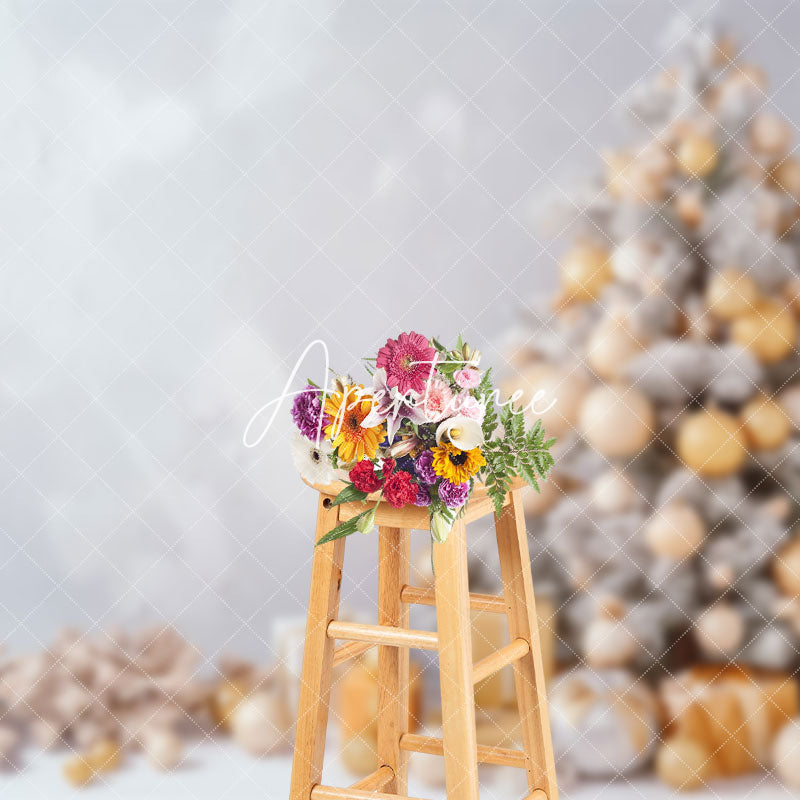 Aperturee - Aperturee White Wall Xmas Trees Bells Gifts Christmas Backdrop