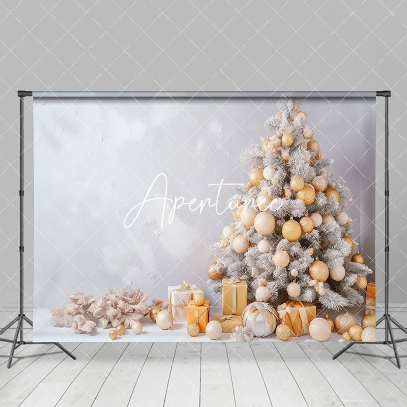 Aperturee - Aperturee White Wall Xmas Trees Bells Gifts Christmas Backdrop