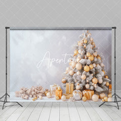 Aperturee - Aperturee White Wall Xmas Trees Bells Gifts Christmas Backdrop