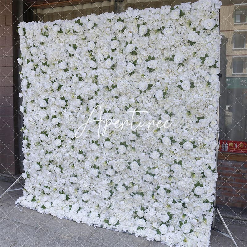 Aperturee - Aperturee White Wedding Decor Artificial Flower Wall Panels