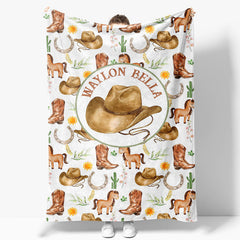 Aperturee - Aperturee White Wild Repeated Cowboy Foal Custom Name Blanket