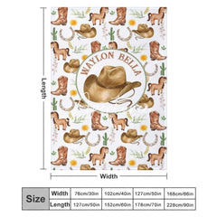 Aperturee - Aperturee White Wild Repeated Cowboy Foal Custom Name Blanket