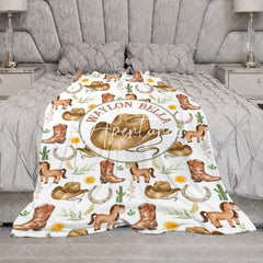 Aperturee - Aperturee White Wild Repeated Cowboy Foal Custom Name Blanket