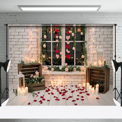 Aperturee - Aperturee White Window Candlelight Valentines Day Backdrop