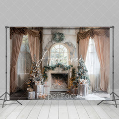 Aperturee - Aperturee White Window Curtain Fireplace Christmas Backdrop