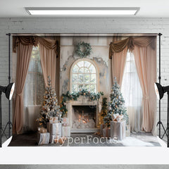 Aperturee - Aperturee White Window Curtain Fireplace Christmas Backdrop