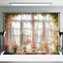 Aperturee - Aperturee White Window Geenery Scene Wedding Room Set Backdrop