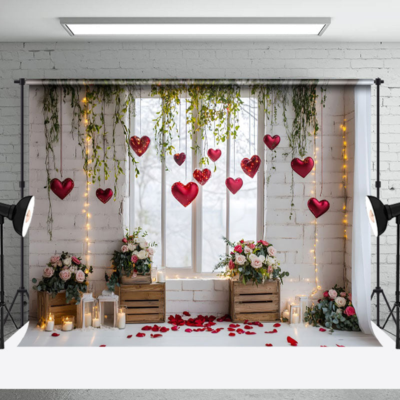 Aperturee - Aperturee White Window Greenery Floral Valentines Day Backdrop