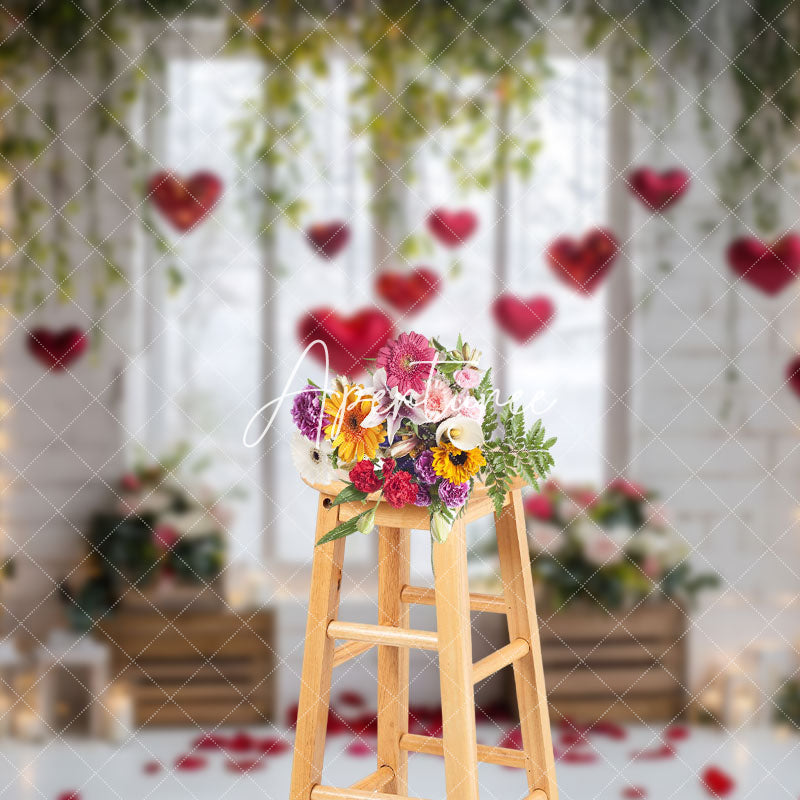 Aperturee - Aperturee White Window Greenery Floral Valentines Day Backdrop