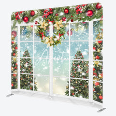 Aperturee - Aperturee White Window Snowy Tree Holiday Double-Sided Backdrop