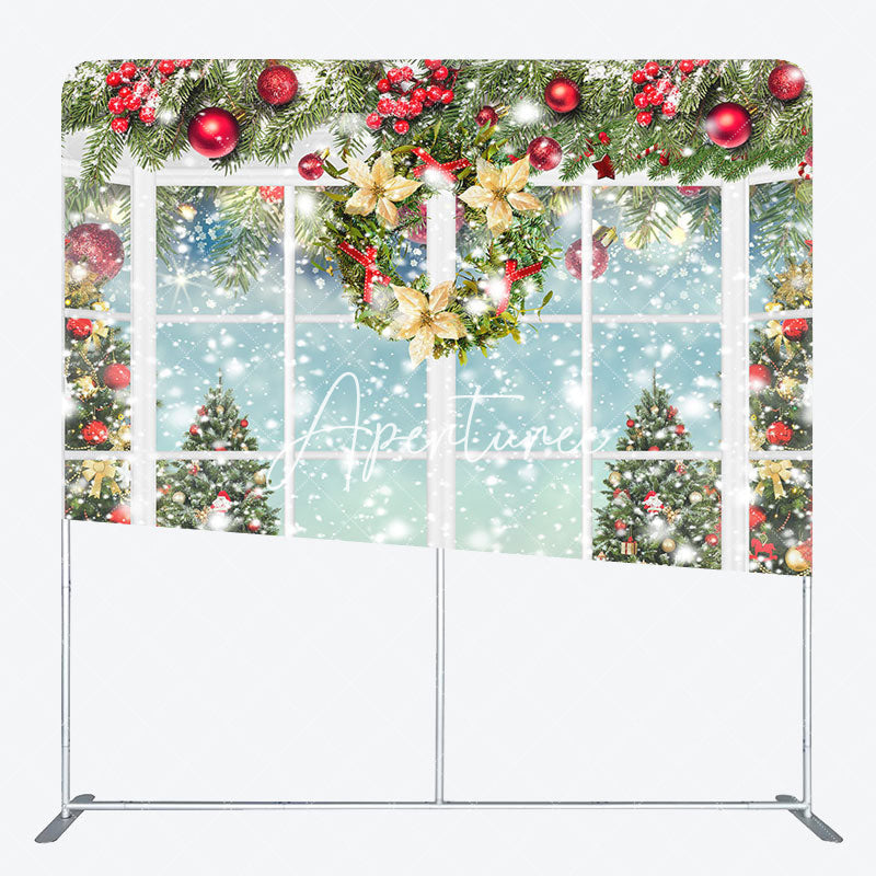 Aperturee - Aperturee White Window Snowy Tree Holiday Double-Sided Backdrop