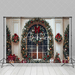 Aperturee - Aperturee White Window Wreath Gifts Trees Christmas Backdrop