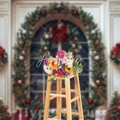 Aperturee - Aperturee White Window Wreath Gifts Trees Christmas Backdrop