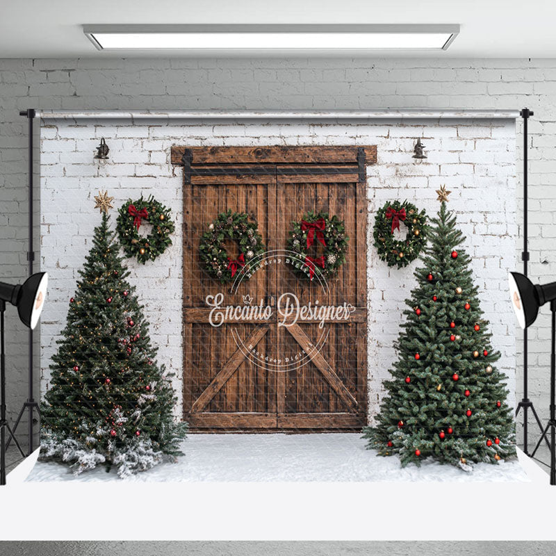 Aperturee - Aperturee White Winter Wall Wreath Christmas Tree Backdrop