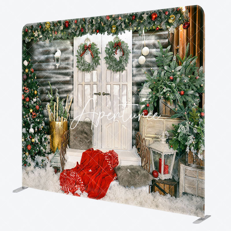 Aperturee - Aperturee White Wood Wall Christmas Pillow Case Backdrop