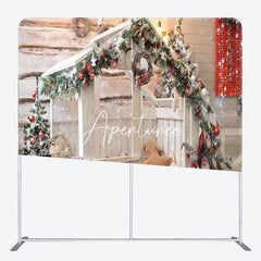 Aperturee - Aperturee White Wooden House Christmas Fabric Tension Backdrop