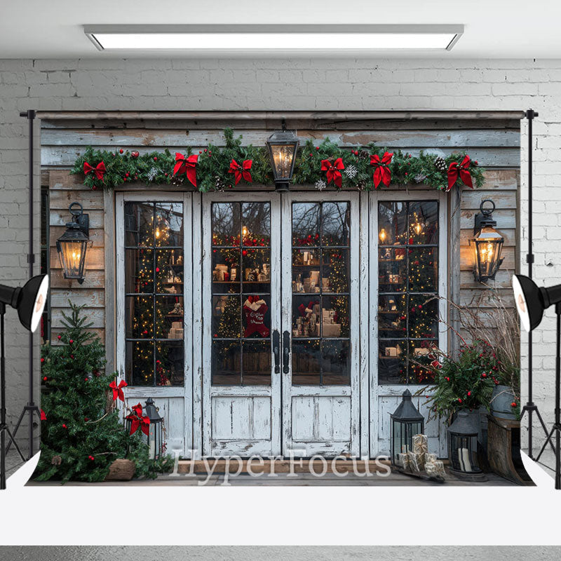 Aperturee - Aperturee White Wooden Retro Store Christmas Vibe Backdrop