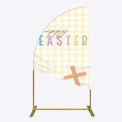 Aperturee - Aperturee White Yellow Plaid Eggs Bunny Easter Half Moon Arch Backdrop