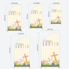 Aperturee - Aperturee White Yellow Plaid Eggs Bunny Easter Half Moon Arch Backdrop