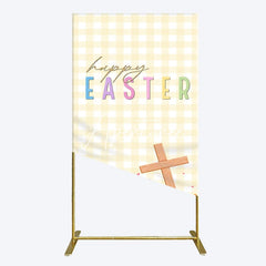 Aperturee - Aperturee White Yellow Plaid Eggs Bunny Easter Rectangle Backdrop