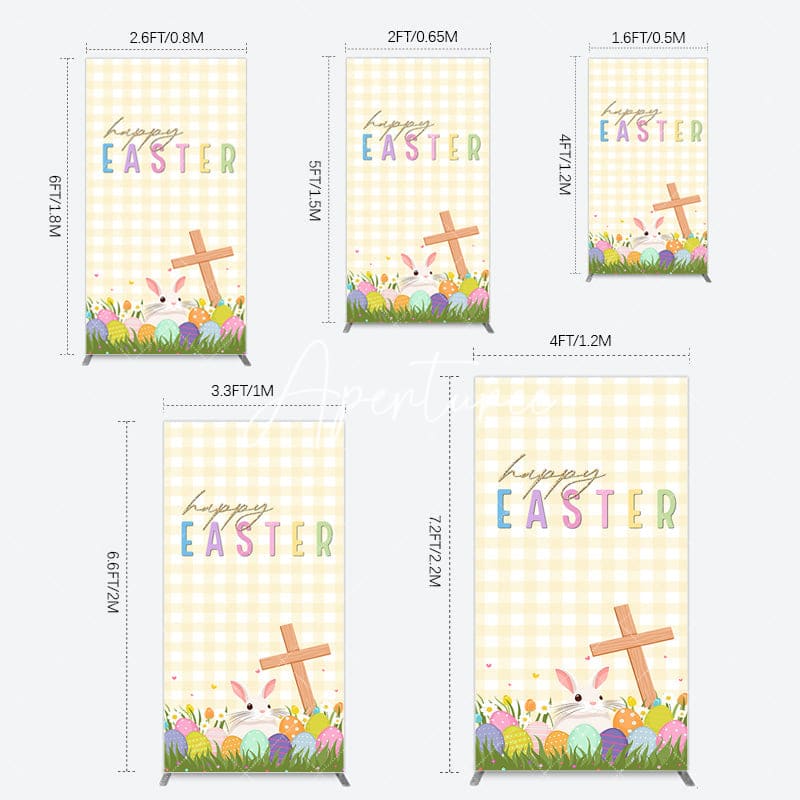 Aperturee - Aperturee White Yellow Plaid Eggs Bunny Easter Rectangle Backdrop