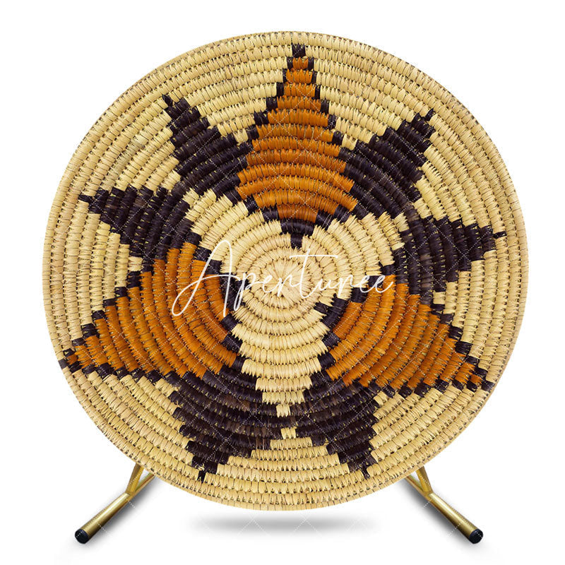 Aperturee - Aperturee Wicker Weave Floral Print Round Ethiopian Backdrop